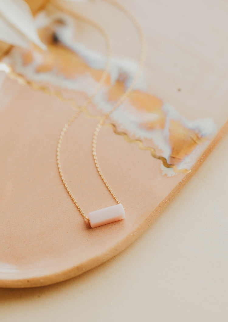 gemma necklace pink lemonade light peach stone layering necklace